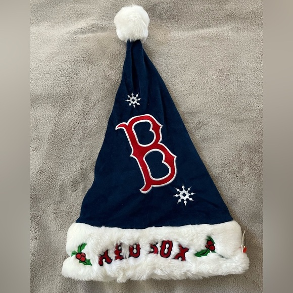 NWT Boston Red Sox Plush Santa Hat Festive Christmas Kids Large Two Hats - Picture 1 of 11